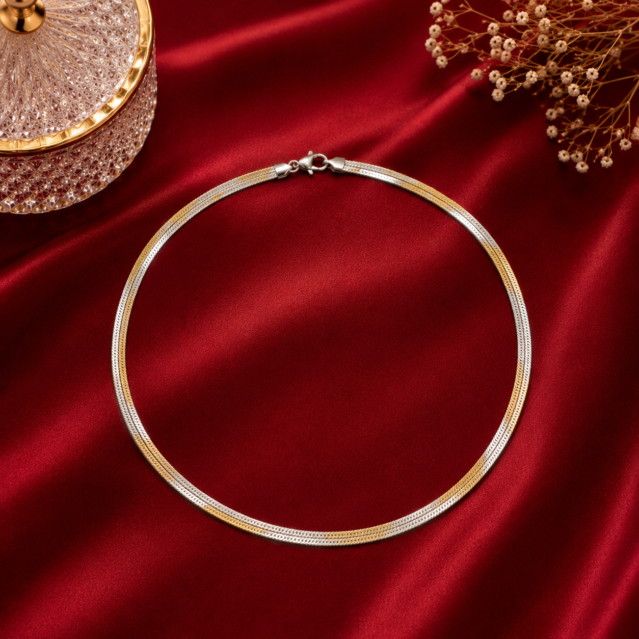 Dual-Tone Herringbone Chain Necklace
