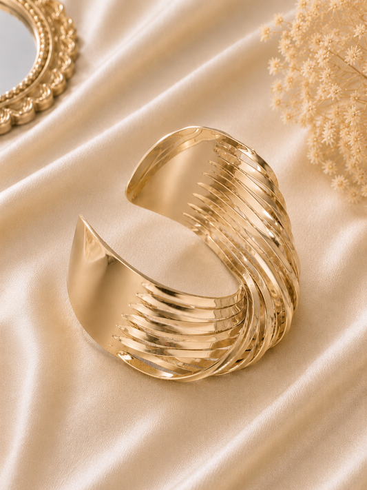 Gold Layered Wave Cuff Bangle