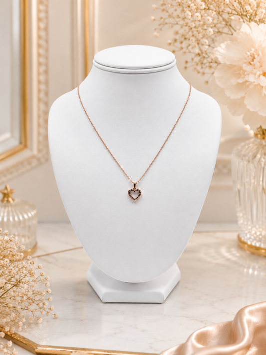 Rose Gold Black Crystal Heart Pendant Necklace