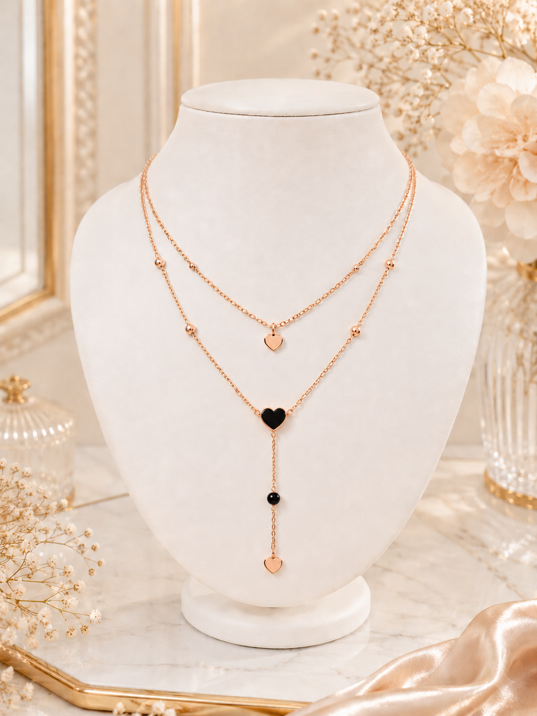 Rose Gold Layered Heart Y-Necklace