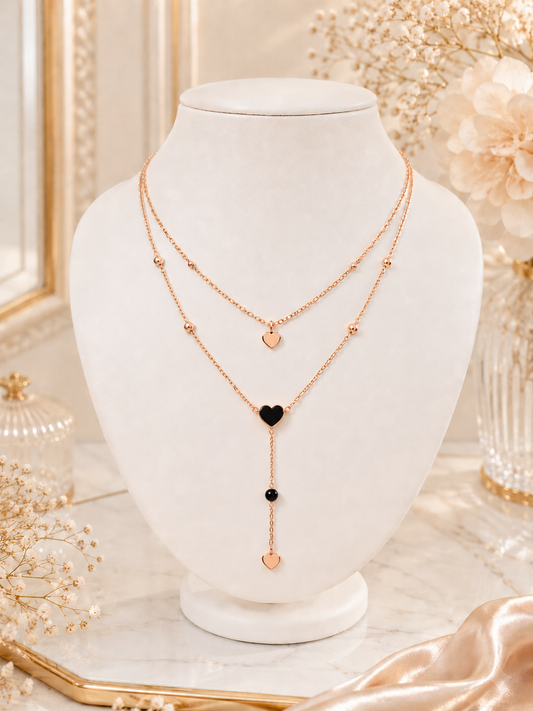 Rose Gold Layered Heart Y-Necklace