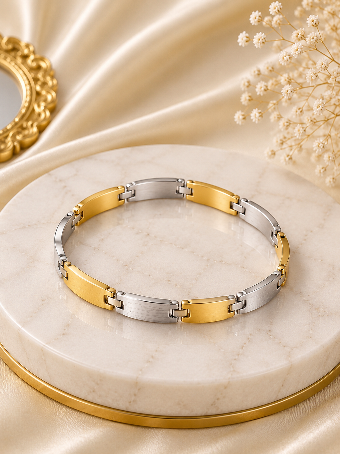 Tri-Tone Stainless Steel Link Bracelet for Men