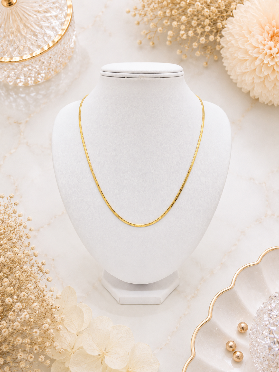 Classic Gold Herringbone Chain Necklace