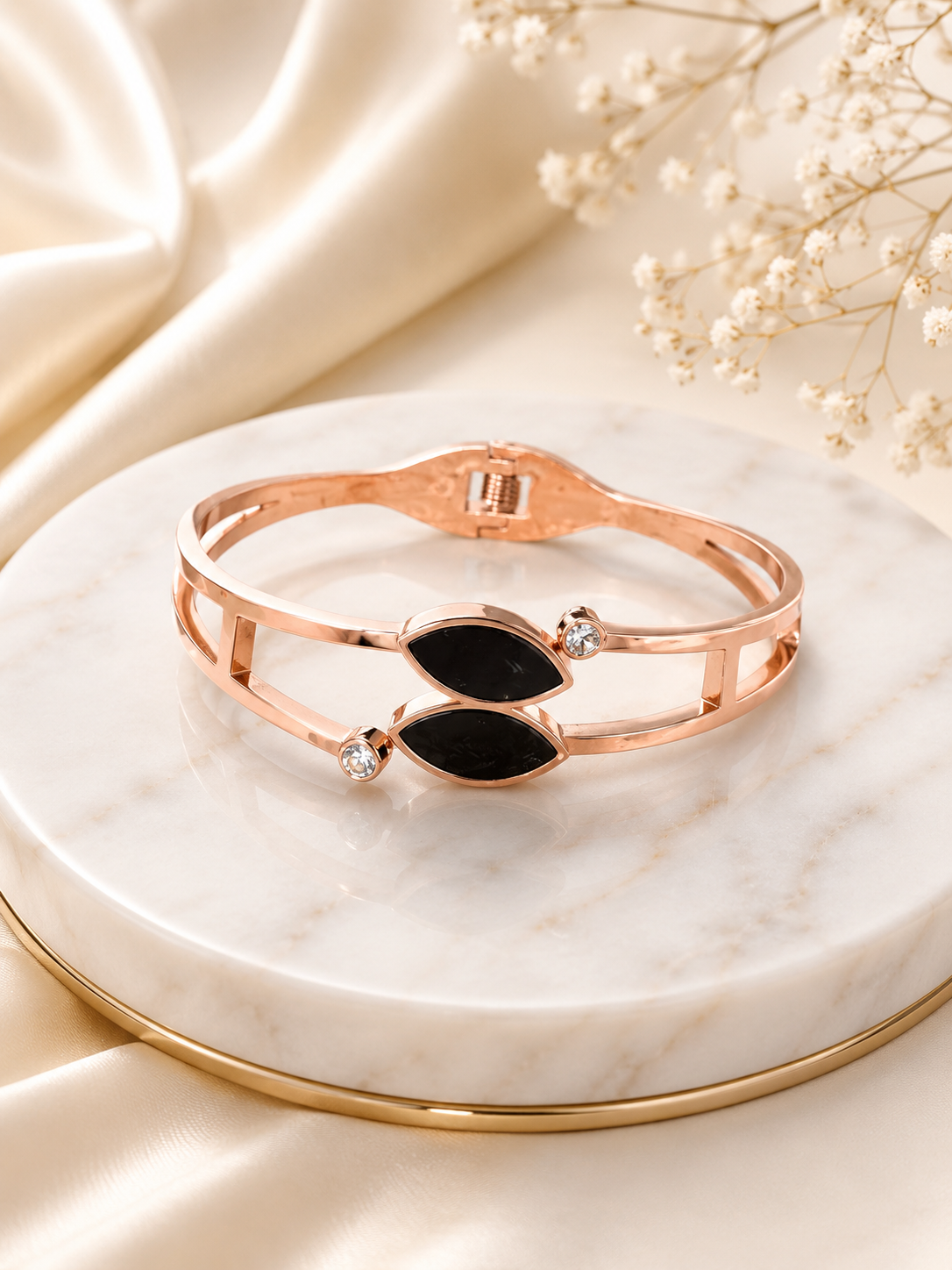Rose Gold Black Marquise Crystal Cuff Bracelet