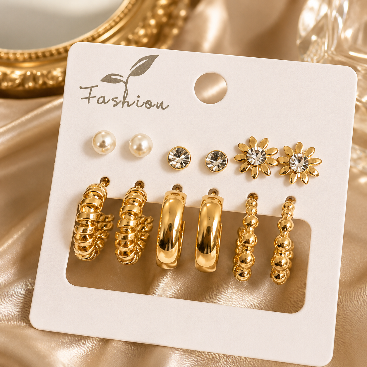 Luxury Gold-Tone 6 Pair Earrings Set