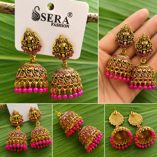 Lakshmi Pink Stone Jhumka Earrings