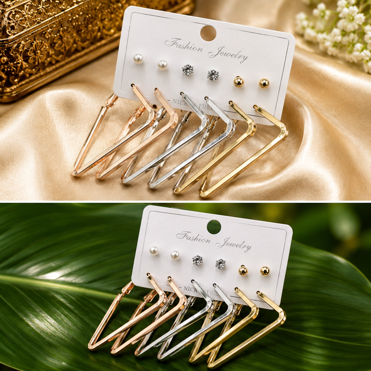 6-Pair Geometric Hoop & Stud Earrings Set for Women