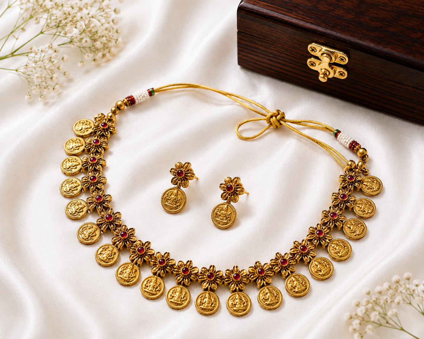 Temple Floral Kaasu Necklace Set