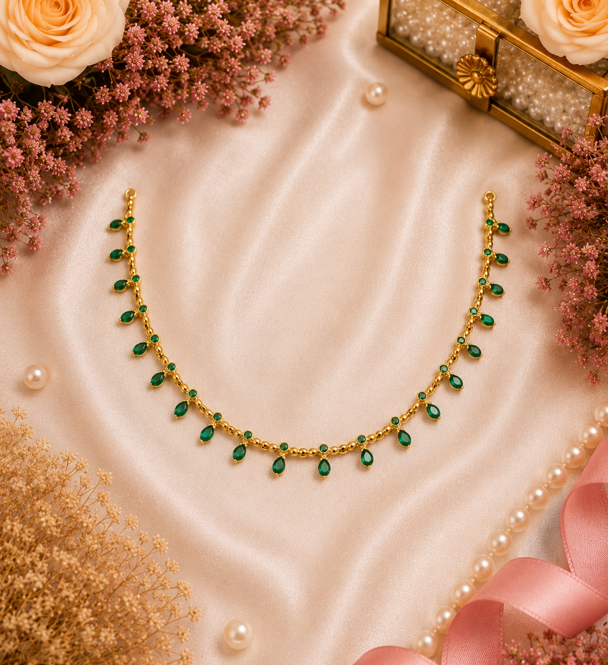 Ruby Emerald Vine Necklace Set