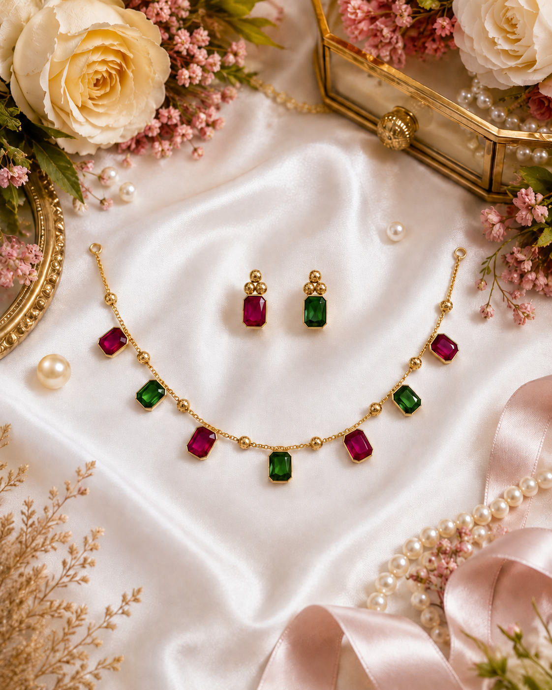 Emerald Grace Dangler Necklace Set