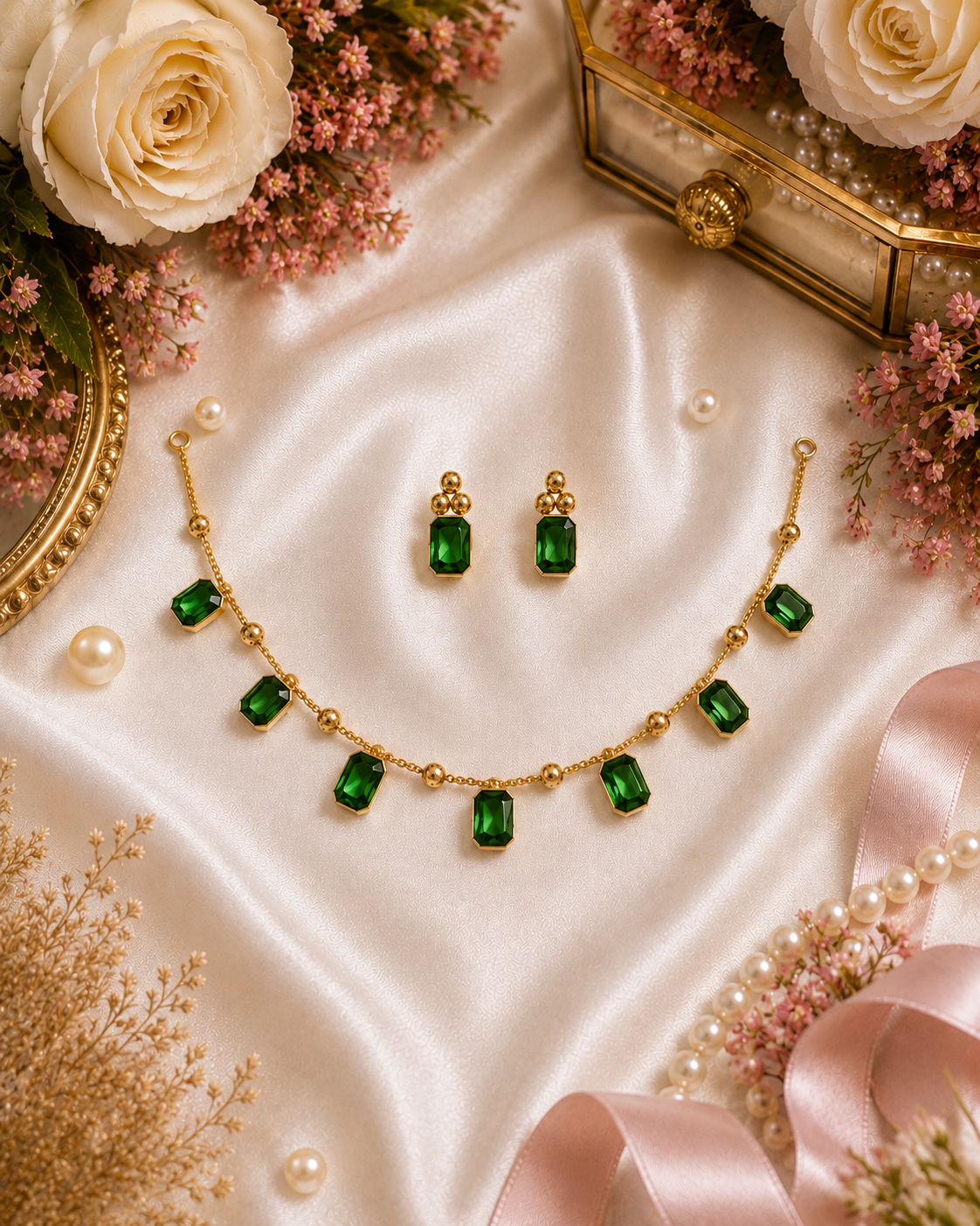 Emerald Grace Dangler Necklace Set