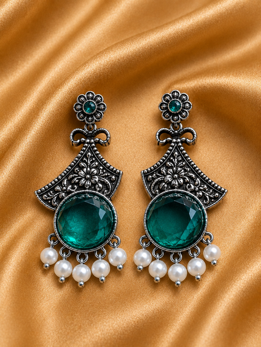 Emerald Pearl Antique Statement Earrings