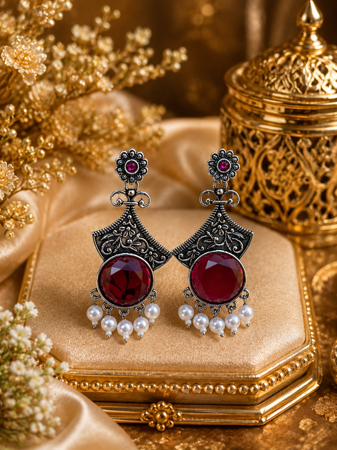Emerald Pearl Antique Statement Earrings