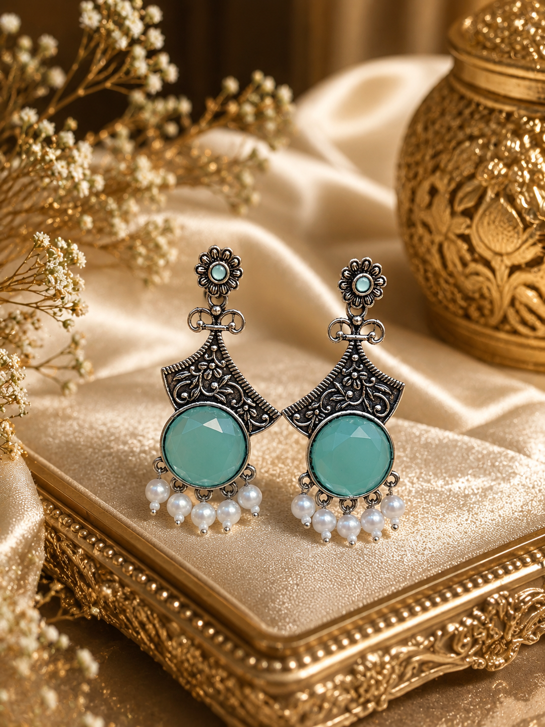 Emerald Pearl Antique Statement Earrings