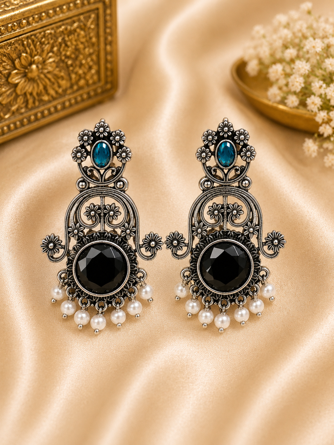 Vintage Ruby Pearl Statement Earrings