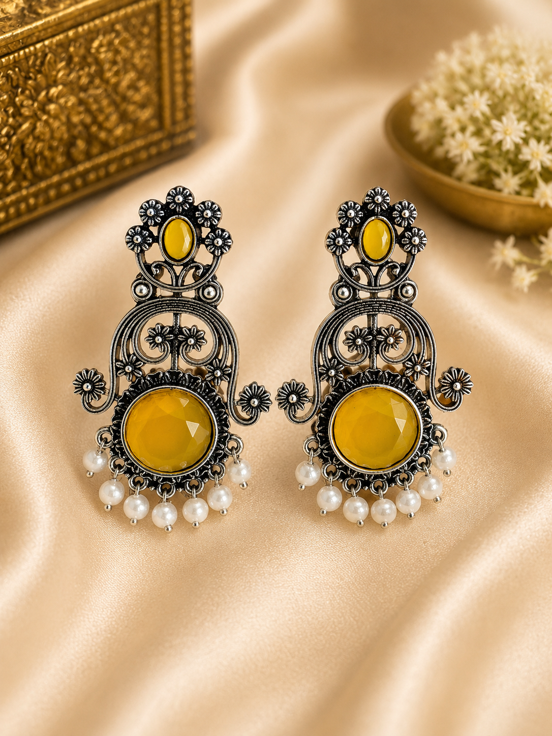 Vintage Ruby Pearl Statement Earrings