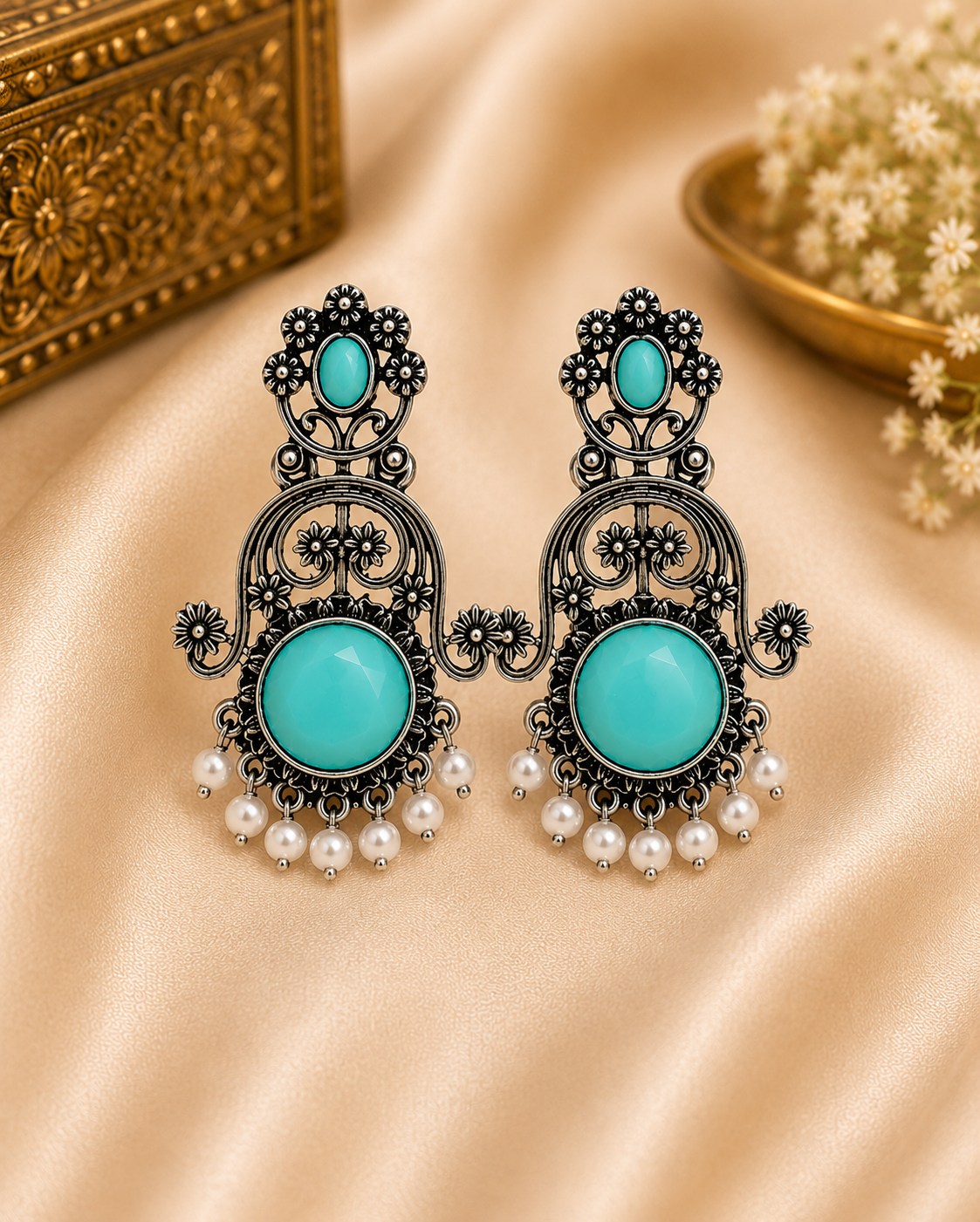 Vintage Ruby Pearl Statement Earrings