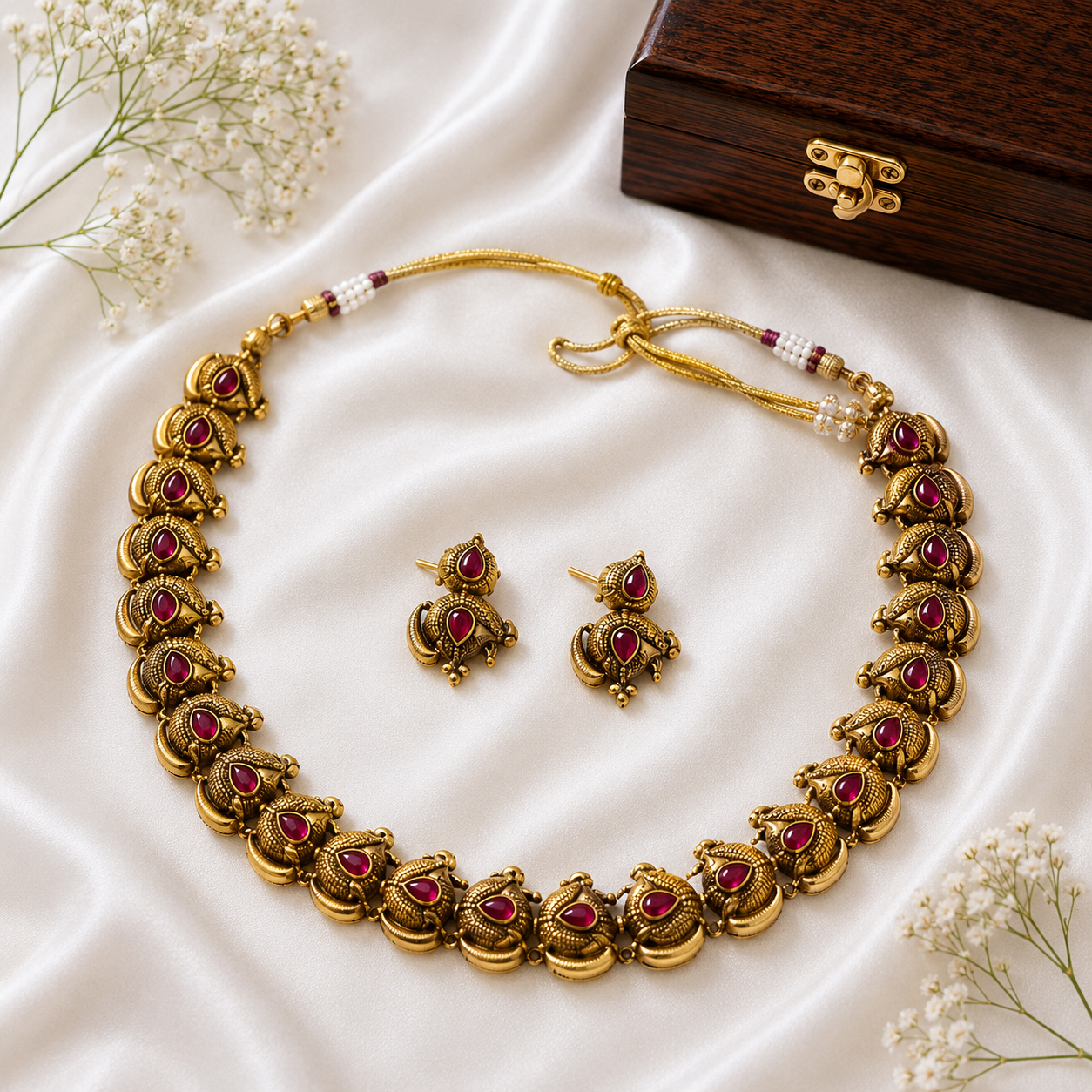 Antique Peacock Ruby Necklace Set ⭐