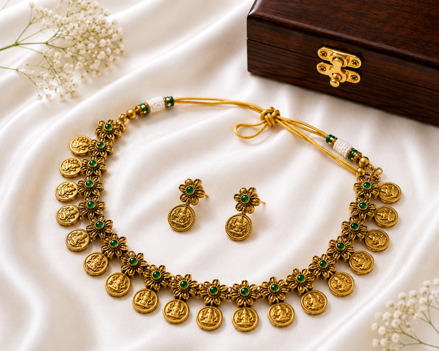 Temple Floral Kaasu Necklace Set