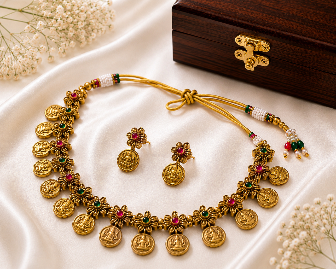 Temple Floral Kaasu Necklace Set