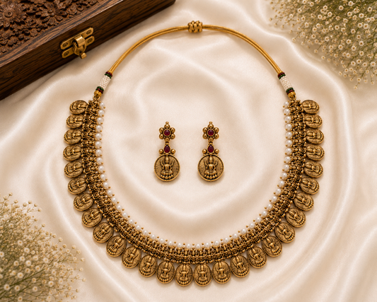 Lakshmi Antique Coin Temple Necklace Set