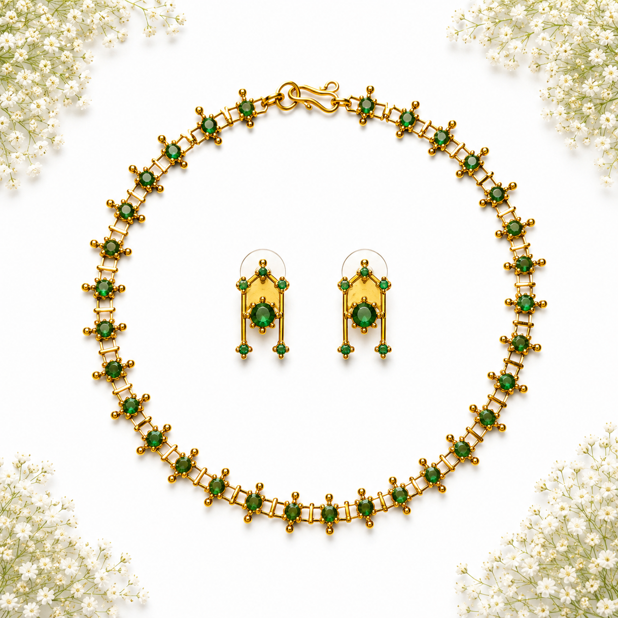 Emerald Blossom Crystal Necklace Set