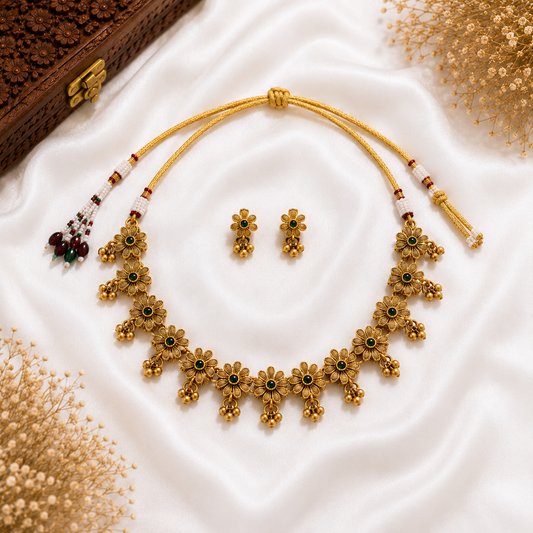 Traditional Antique Flower Necklace Set