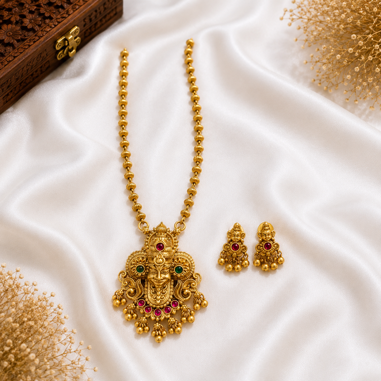 Traditional Antique Kathakali Face Pendant Necklace Set